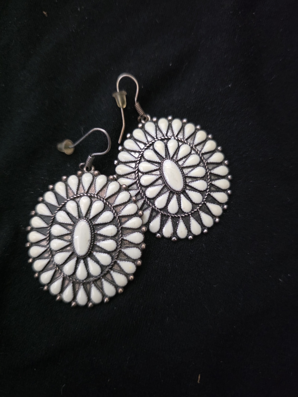 Southwestern White Stone Concho Statement Earrings